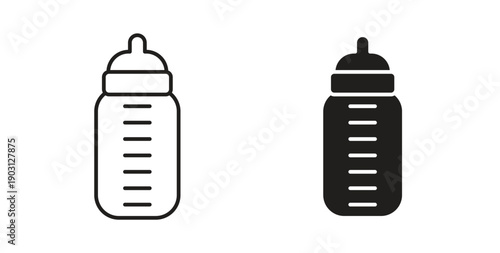 Milk bottle icons vector symbol with editable stroke and flat versions