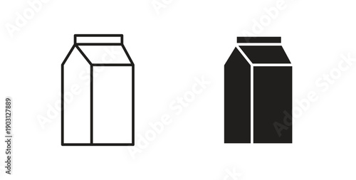 Milk carton icons vector symbol with editable stroke and flat versions