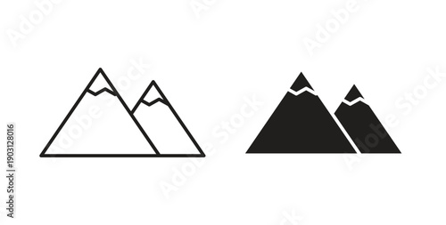 Mountain icons vector symbol with editable stroke and flat versions