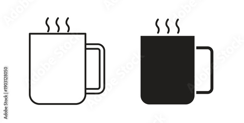 Mug icons vector symbol with editable stroke and flat versions
