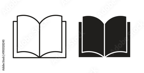 open book icons vector symbol with editable stroke and flat versions
