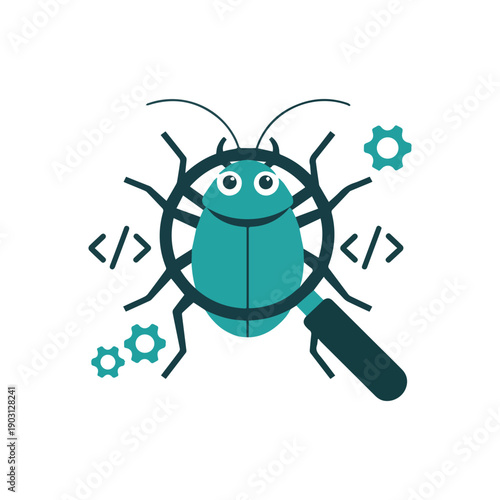 Software bug and debugging flat vector icon illustration for sticker, logo, book, t-shirt design and more
