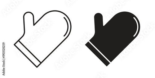 Oven mitt icons vector symbol with editable stroke and flat versions