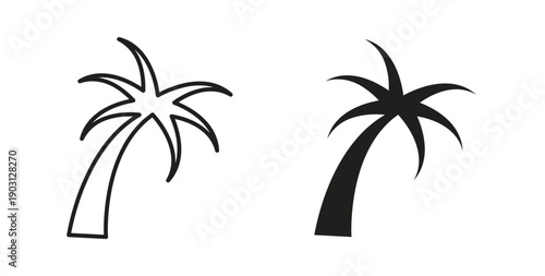 Palm tree icons vector symbol with editable stroke and flat versions