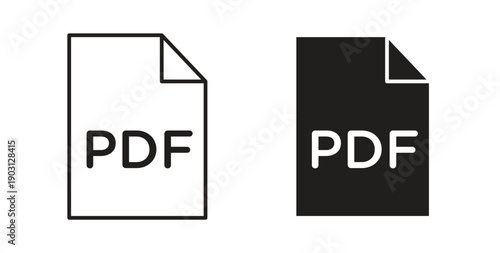 PDF file icons vector symbol with editable stroke and flat versions