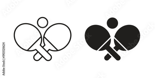 Ping pong icons vector symbol with editable stroke and flat versions