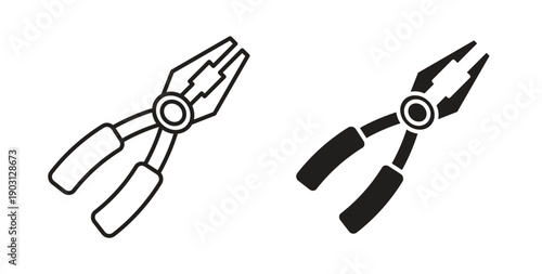 Pliers icons vector symbol with editable stroke and flat versions