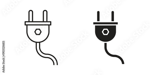 Plug adapter icons vector symbol with editable stroke and flat versions