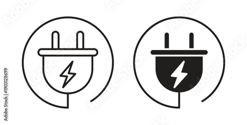 Plug icons vector symbol with editable stroke and flat versions