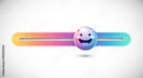 Vibrant gradient slider interface element with a cute smiling face indicating happy progress or