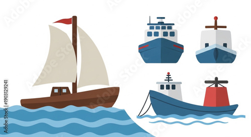 Collection of diverse boats and ships in the water.