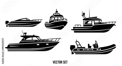 Collection of Diverse Boat Silhouettes Vector Illustration.