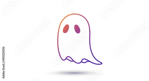 Whimsical Gradient Outline Ghost Icon with Colorful Eyes Floating Above Ground Perfect for