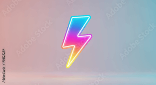 Vibrant neon lightning bolt with gradient colors on a soft pastel background modern energy concept