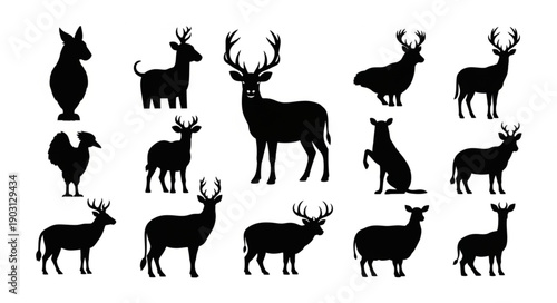 Collection of Diverse Animal Silhouettes on White Background.