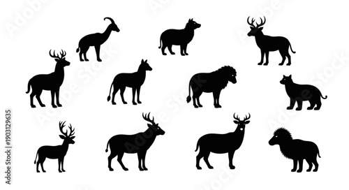 Collection of Diverse Animal Silhouettes on White Background.