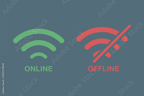 Wi-Fi Signal Icons for Connection, Error and No Signal Vector. Wireless WiFi connection icon set featuring signal strength, hotspot, online and offline status outline and solid vector icons no network