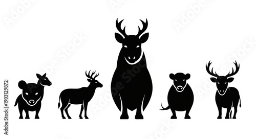 Collection of diverse animal silhouettes with antlers and ears.