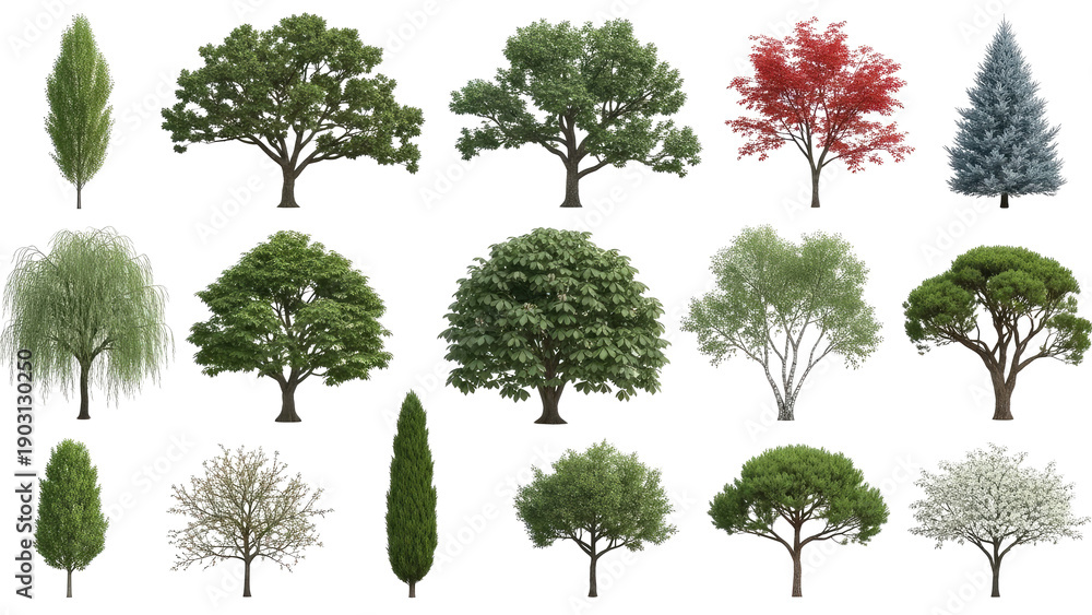 Fototapeta premium Collection-of-Diverse-Tree-Species-Isolated-on-White-Background-Naturex.png