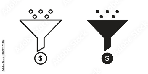Sales funnel icons vector symbol with editable stroke and flat versions