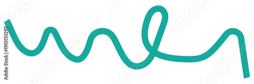Squiggle Curve Wave Line. Vector Continuous cyan Color Ribbon. Abstract Swirl Wavy Horizontal Line.