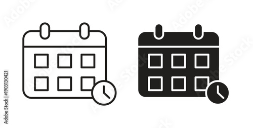 Schedule icons vector symbol with editable stroke and flat versions