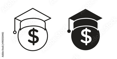 Scholarship icons vector symbol with editable stroke and flat versions