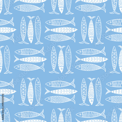 Cute sardines.  Kids background. Seamless pattern. Can be used in textile industry, paper, background, scrapbooking.