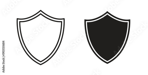 Shield icons vector symbol with editable stroke and flat versions