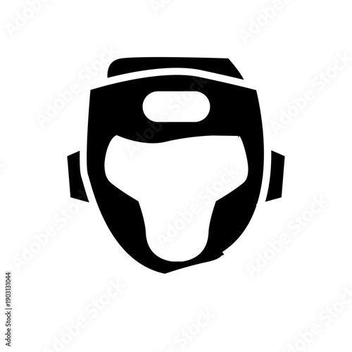 Black boxing headgear icon in solid style. Protective helmet for boxing and combat sports.