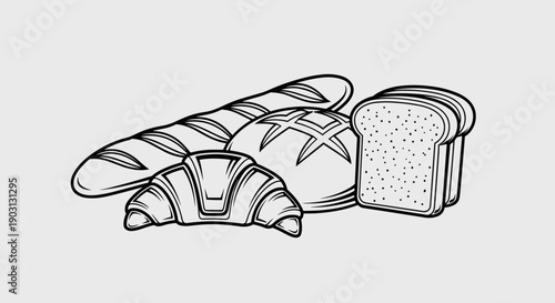 Assorted Bread Loaves and Croissants Illustration.