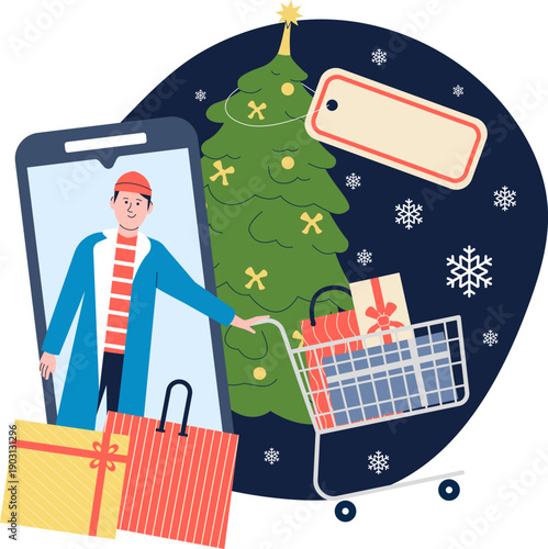 Christmas online sale. Web store discount illustration