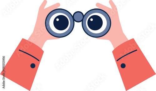Binoculars in human hands. Far seeing color icon