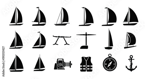 Set of Sailboat and Sailing Icons
