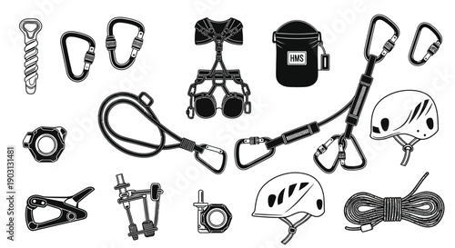 Set of Rock Climbing Gear Icons
