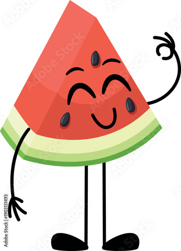 Watermelon slice emoji. Cartoon ok hand gesture