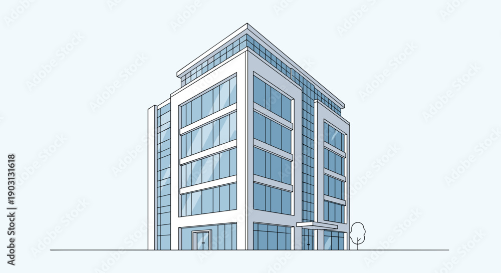 Fototapeta premium Modern Office Building Architectural Illustration.
