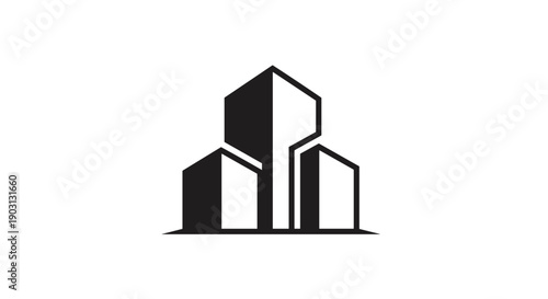 Simple Black and White Building Icon.