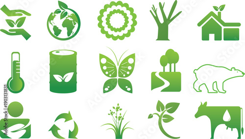 Environmental and Ecological Icon Set - Sustainability and Nature Conservation Vector Symbols