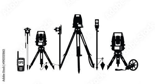 Set of Land Surveying Equipment Icons