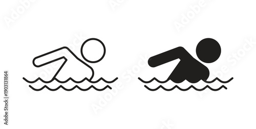 Swimming icons vector symbol with editable stroke and flat versions