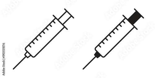 Syringe icons vector symbol with editable stroke and flat versions