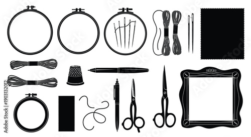 Set of Embroidery Supply Icons