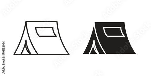 Tent icons vector symbol with editable stroke and flat versions