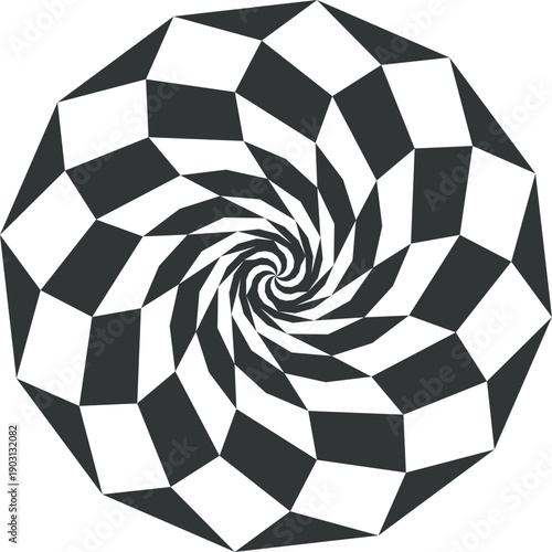 Hypnotic black logo. Optical rotation illusion icon