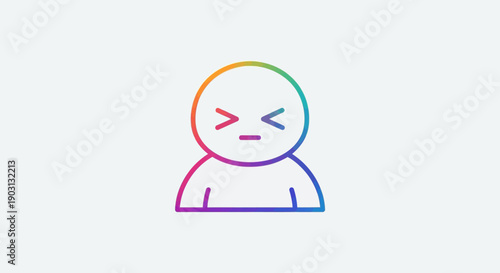 Vibrant rainbow gradient line art illustration depicting a frustrated or unhappy person