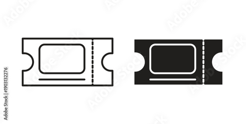 Ticket stub icons vector symbol with editable stroke and flat versions