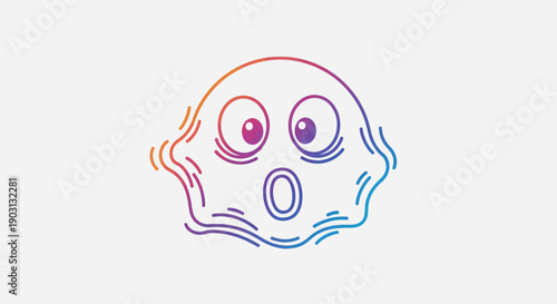 Vibrant gradient outline ghost emoji displaying a wide-eyed surprised expression on a minimal