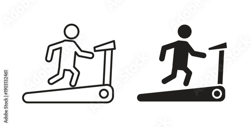Treadmill icons vector symbol with editable stroke and flat versions