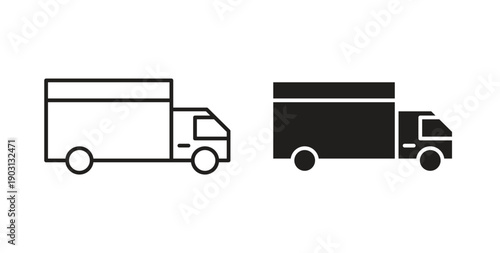 Truck icons vector symbol with editable stroke and flat versions